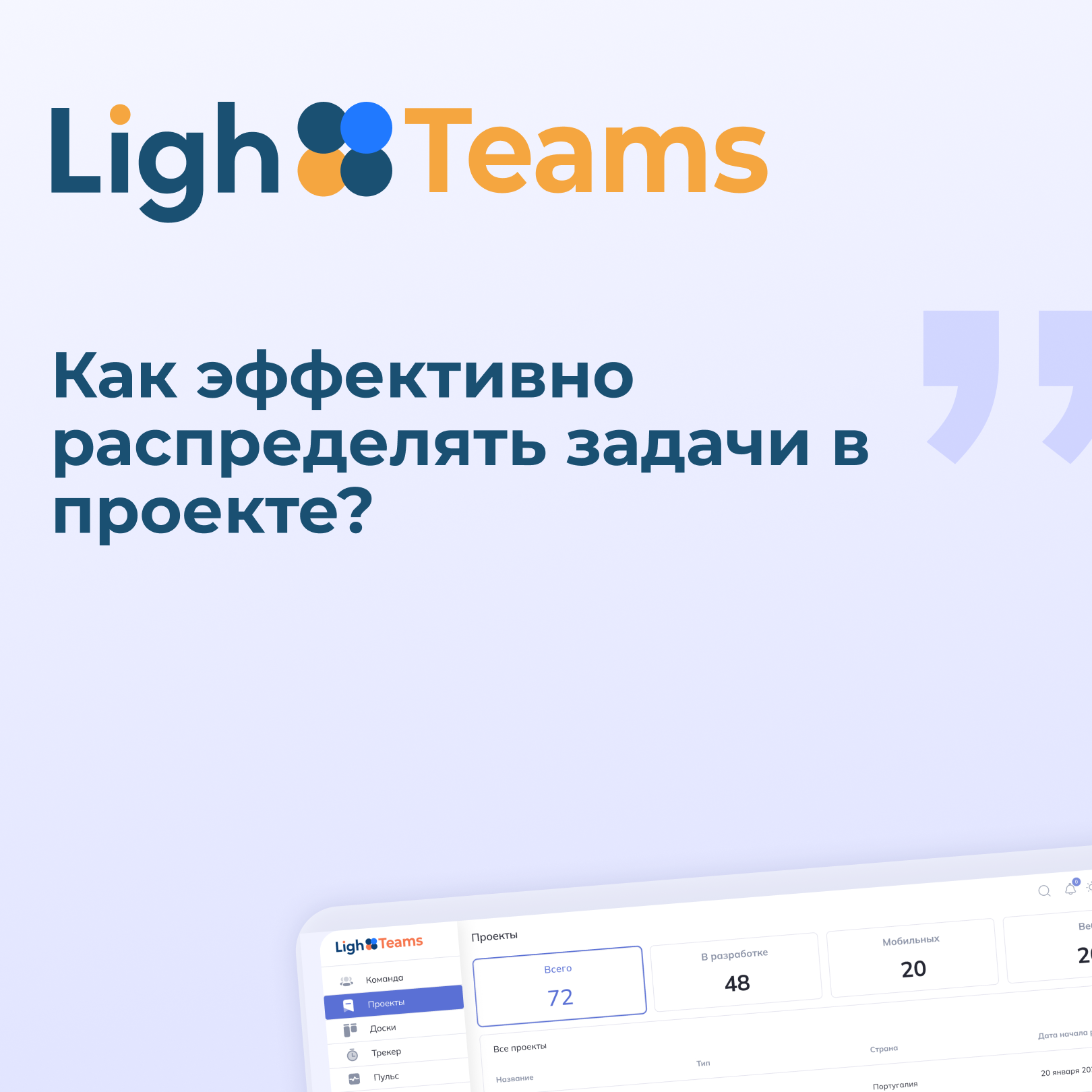 Effective distribution of tasks in the project team