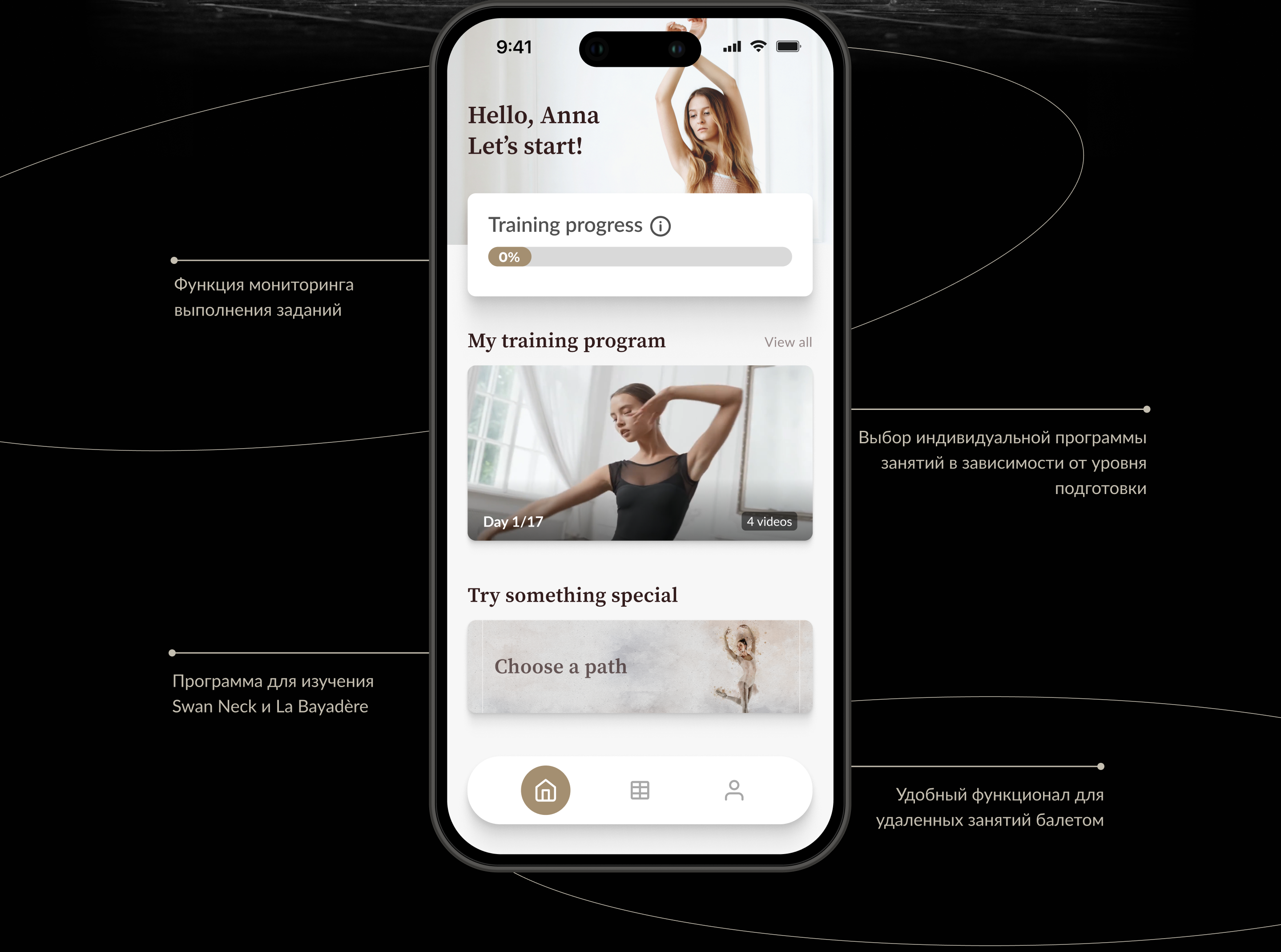 Интерфейс приложения для занятия балетом
