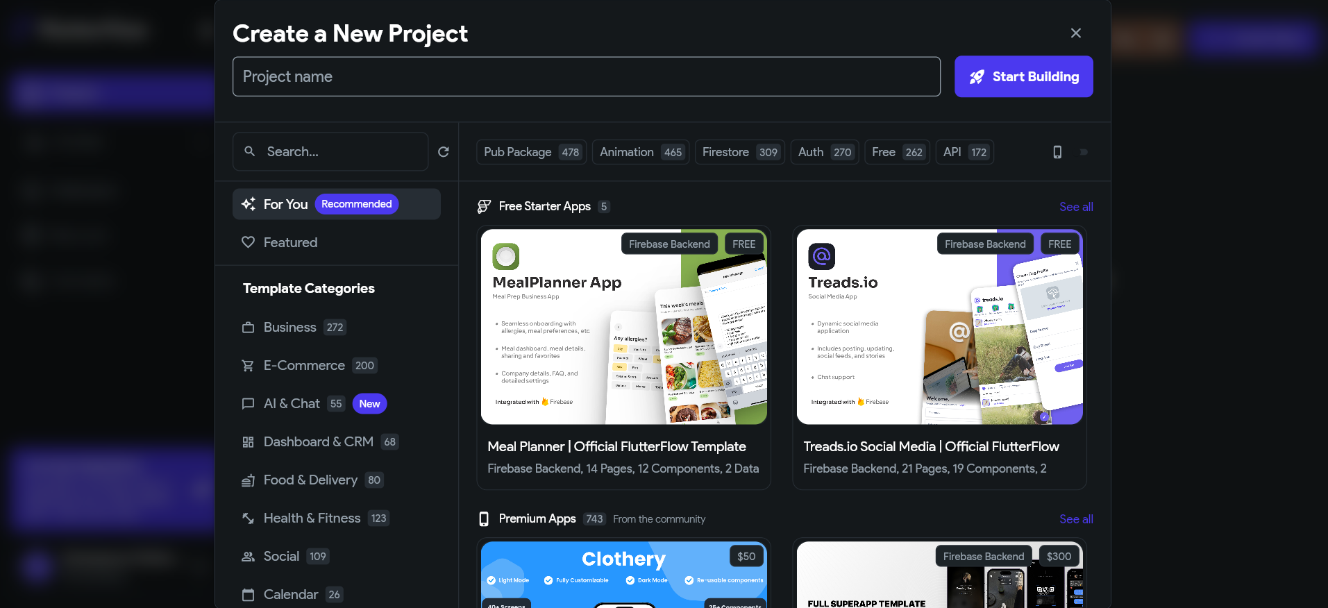 Interface of FlutterFlow
